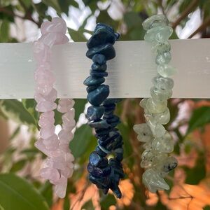Set Of 3 Stretch Bracelets:  Rose Quartz, Sodalite and Green Prehnite